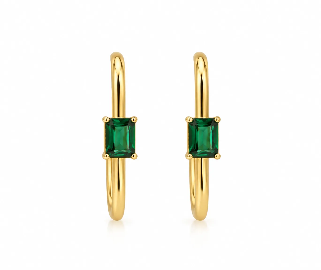 Emerald CZ Huggie Hoop Earrings, Gold