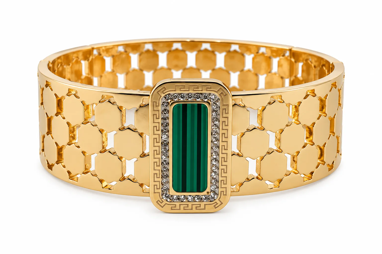 Malachite Cuff Choker, Gold Statement Necklace