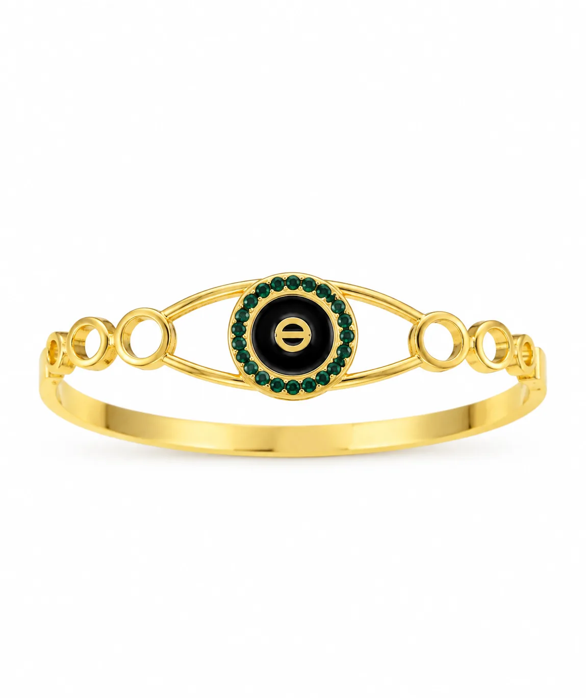 Evil Eye Bangle Bracelet, Gold & Green CZ