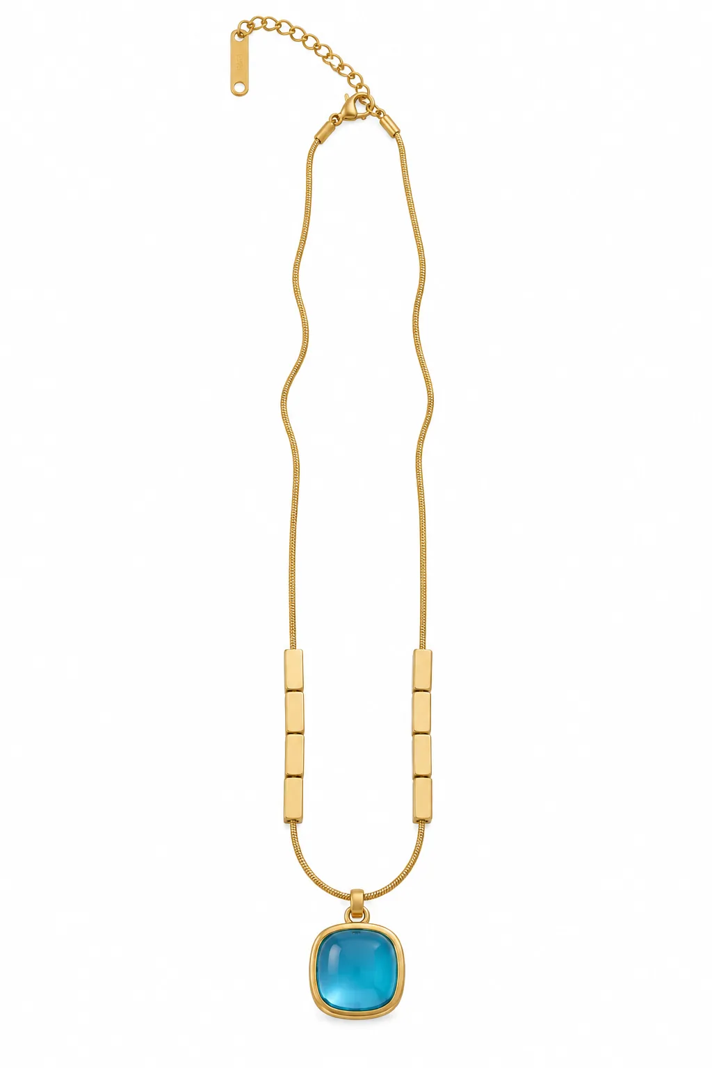 Blue Cabochon Pendant Necklace, Gold