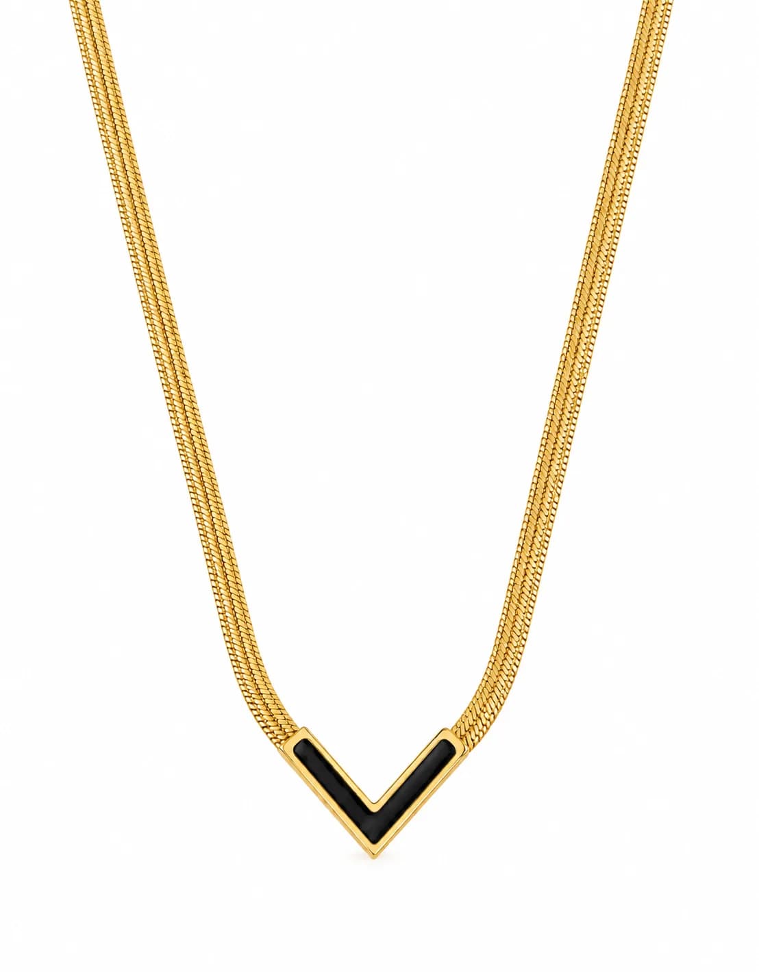 Black Enamel Chevron Necklace, Gold Choker