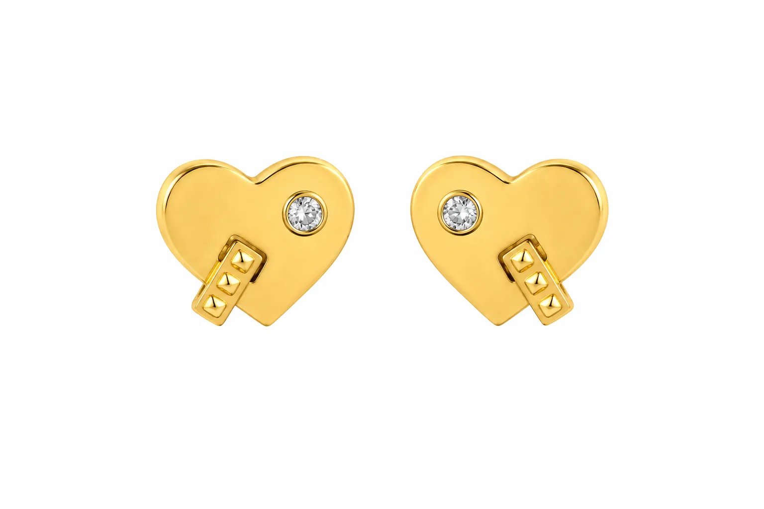 CZ Heart Stud Earrings, Gold