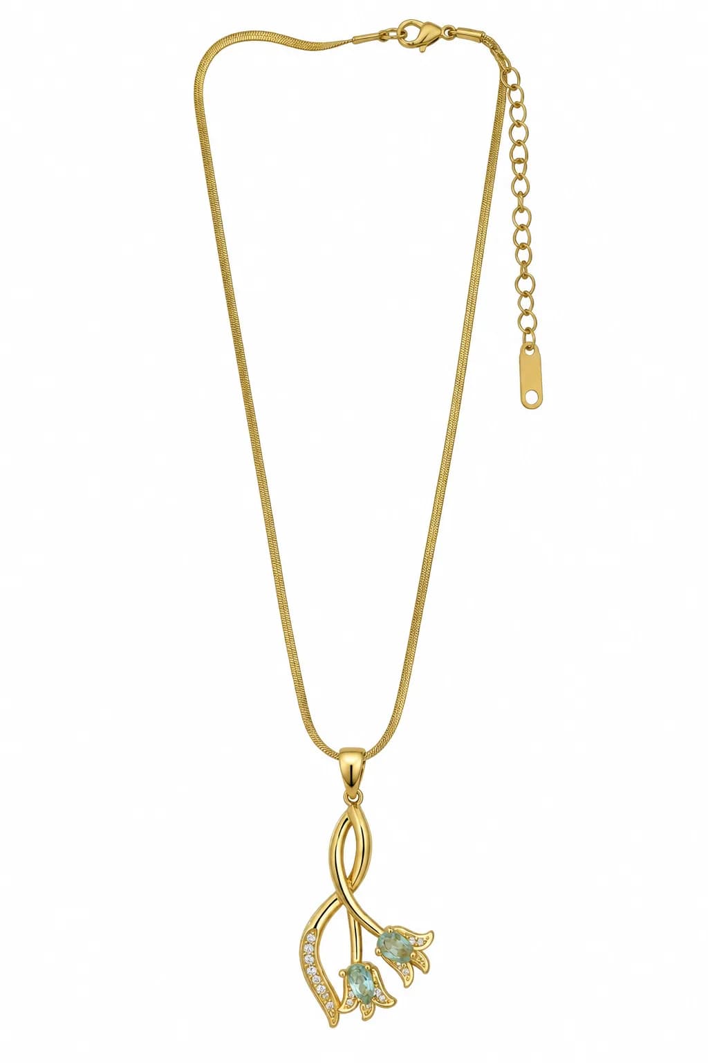 Aqua Tulip Pendant Necklace, Gold