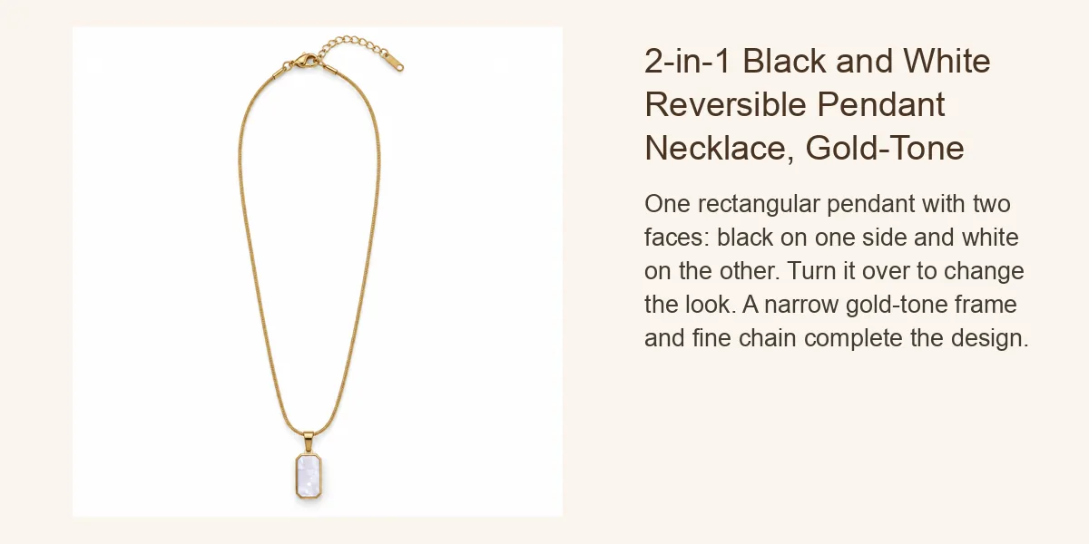 2-in-1 Black and White Reversible Pendant Necklace, Gold-Tone: 2-in-1 Black and White Reversible Pendant Necklace, Gold-Tone