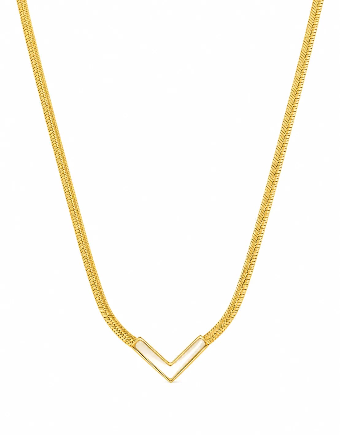 White Enamel Chevron Necklace, Gold Chain