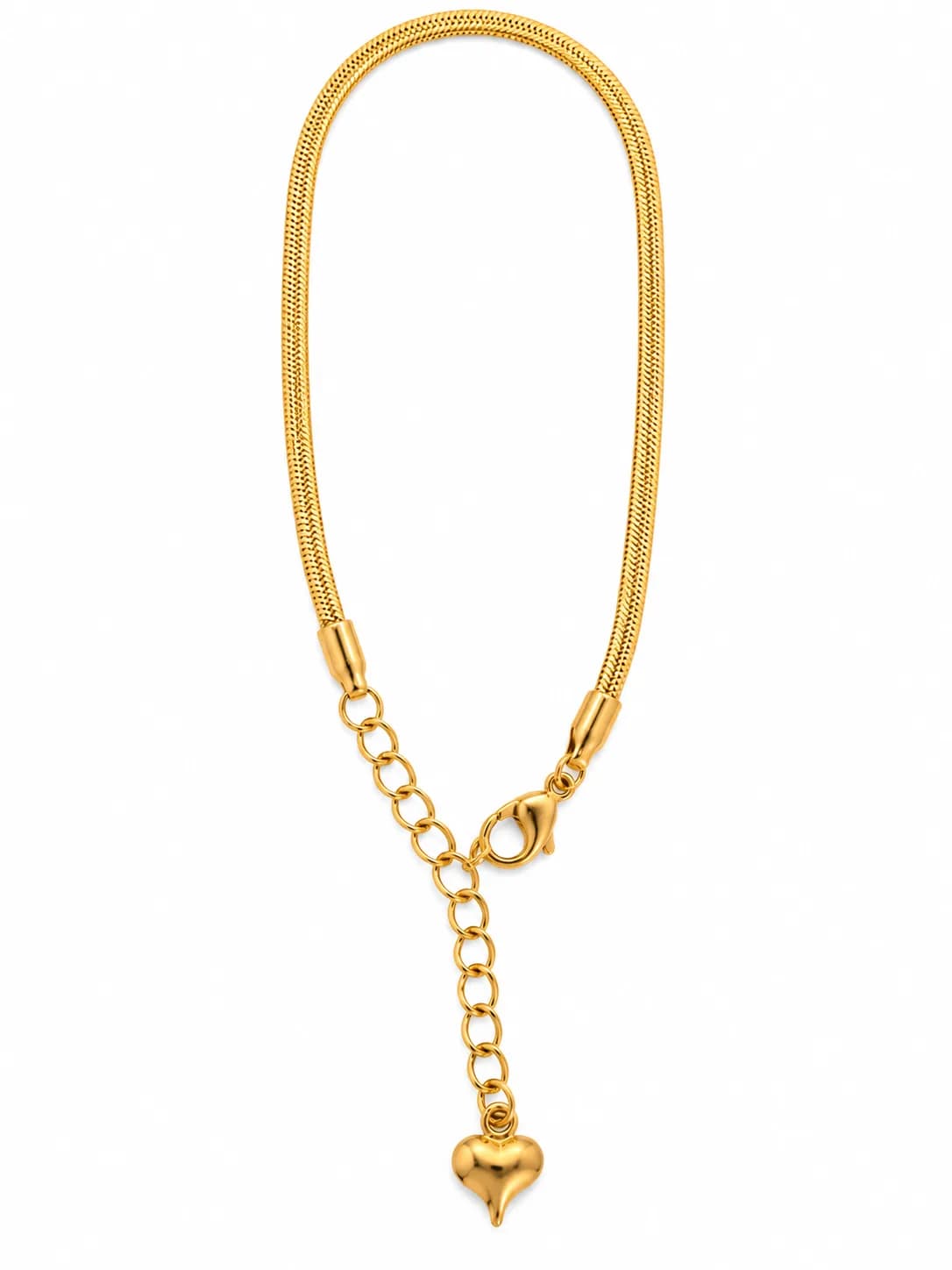 Heart Charm Anklet, Gold Snake Chain