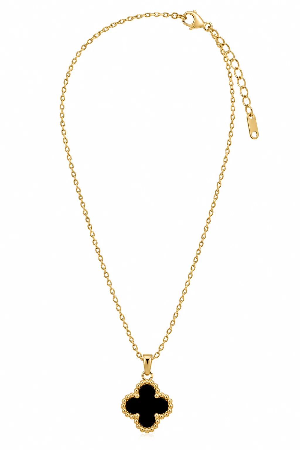Black Clover Pendant Necklace, Gold Chain