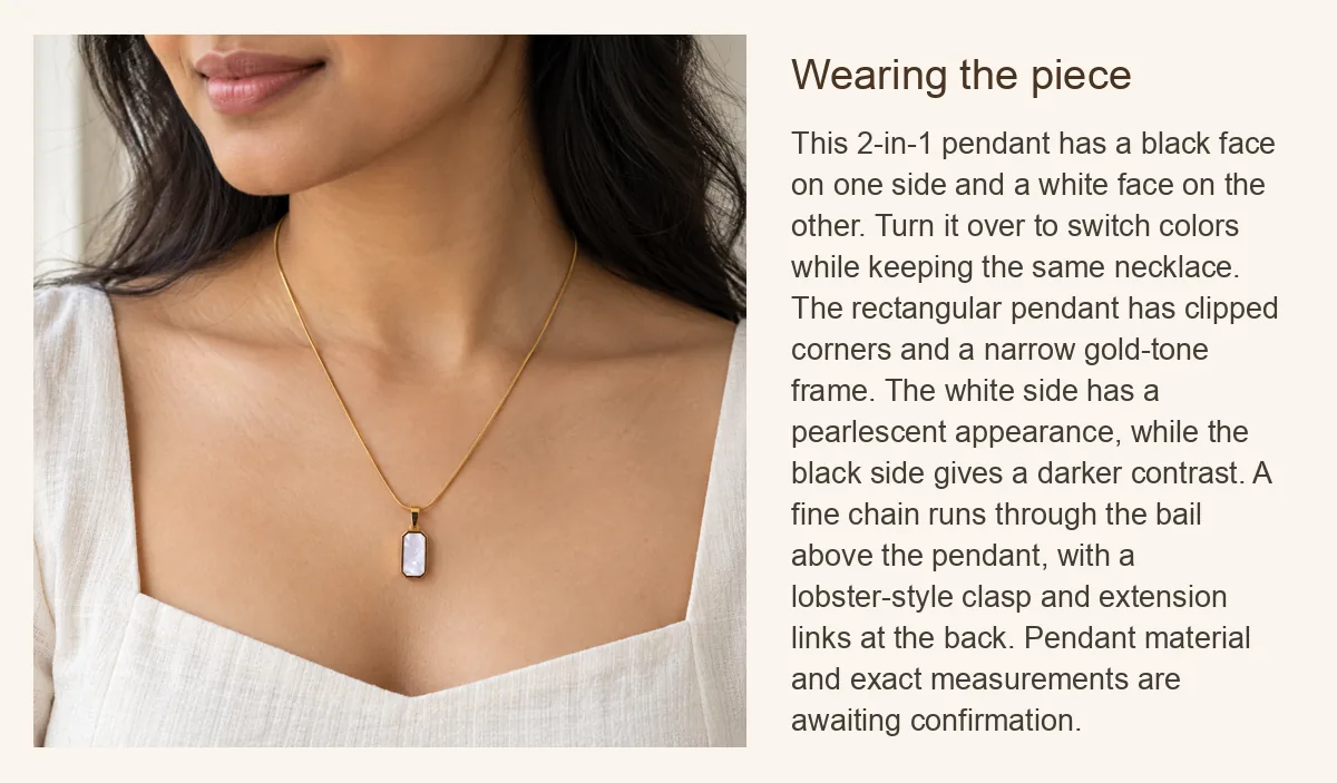 2-in-1 Black and White Reversible Pendant Necklace, Gold-Tone: Wearing the piece