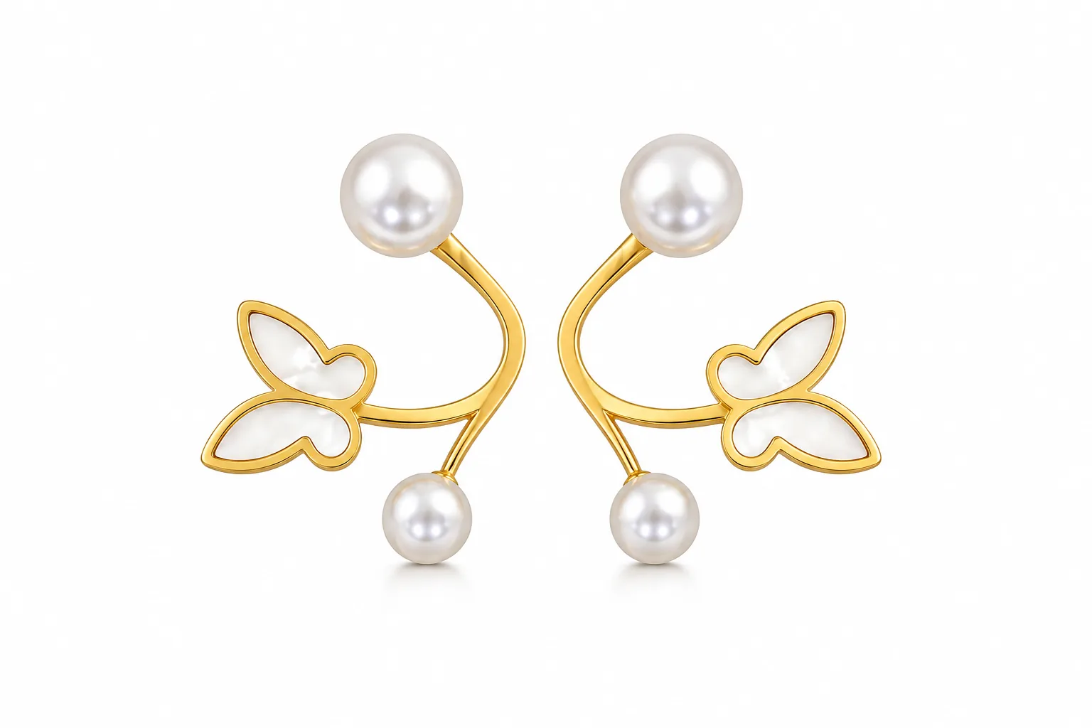 Pearl Vine Drop Earrings, Gold & Mother-of-Pearl