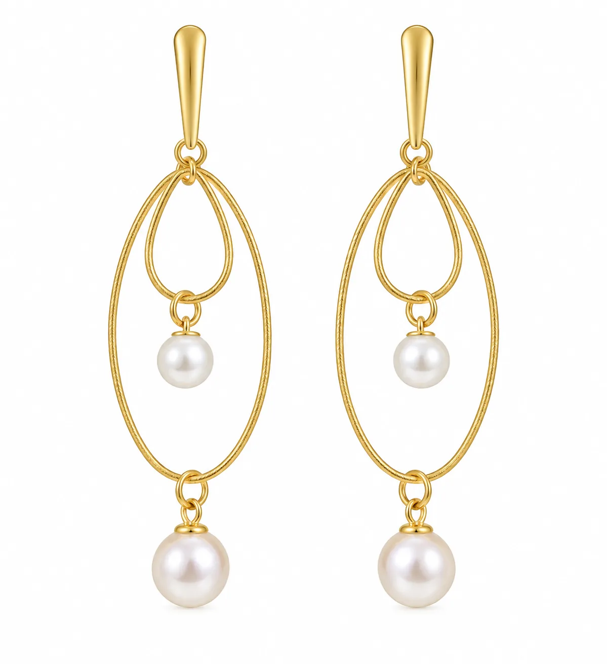Oval Hoop Pearl Drop Earrings, Gold