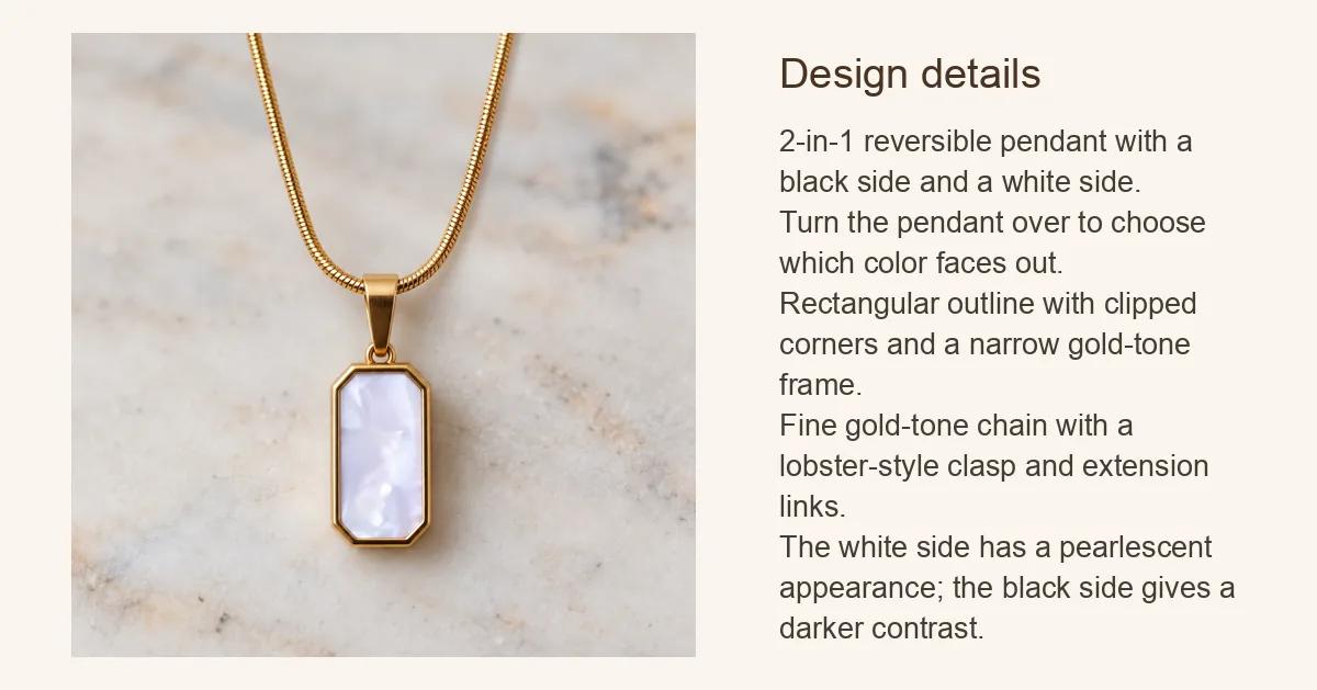 2-in-1 Black and White Reversible Pendant Necklace, Gold-Tone: Design details