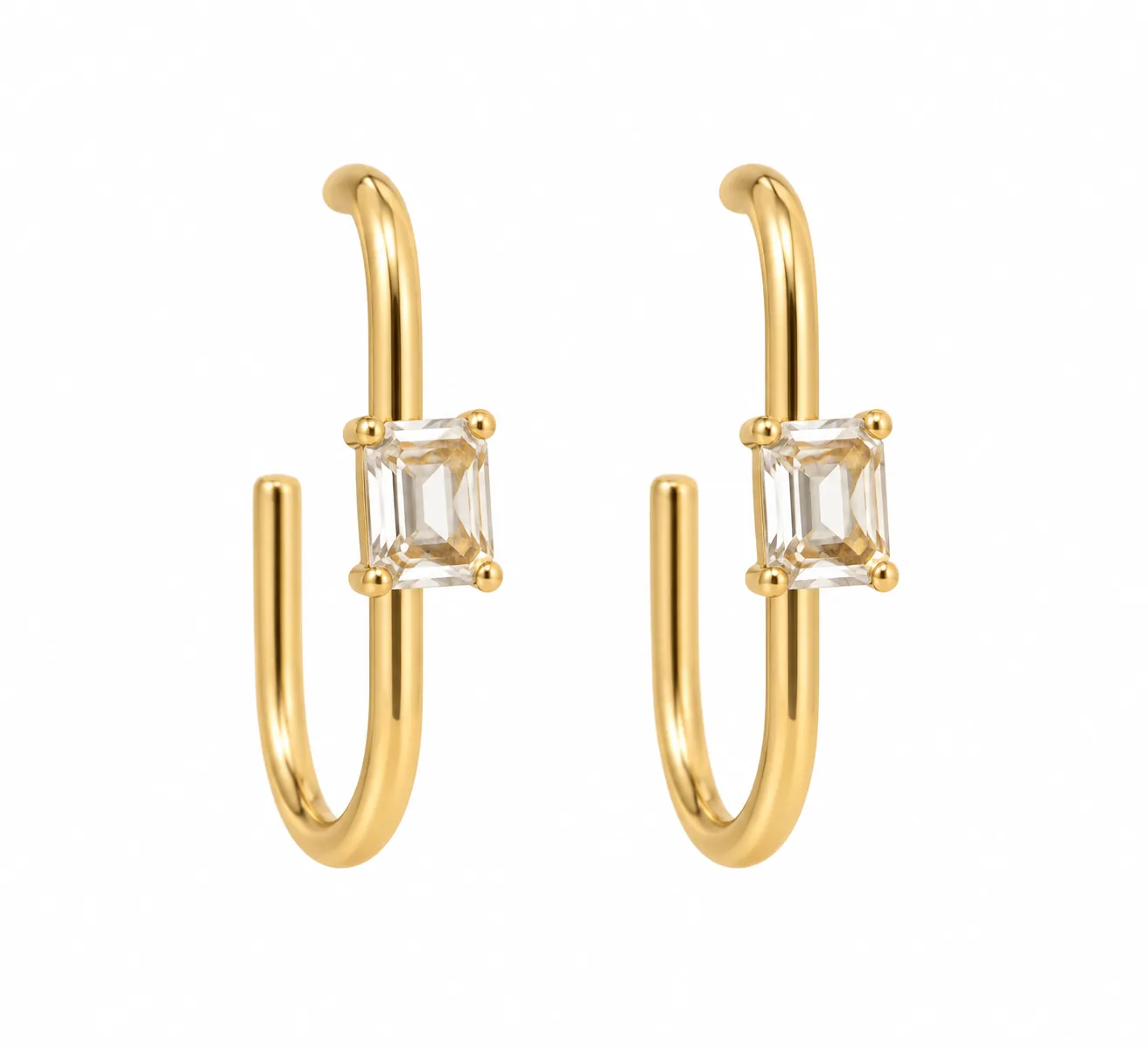 CZ Pull-Through Hoop Earrings, Gold